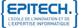 Logo de EPITECH : écrit en bleu, avec le slogan l'école de l'innovation et de l'expertise informatique en dessous