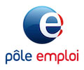 Logo du pôle emploi : un e blanc dans un cercle bleu, avec écrit en dessous pôle emploi
